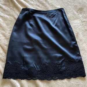 Silky lace slip midi skirt